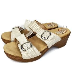 Dansko Sophie White Snake Print Double Strap Womens Clog Sandals